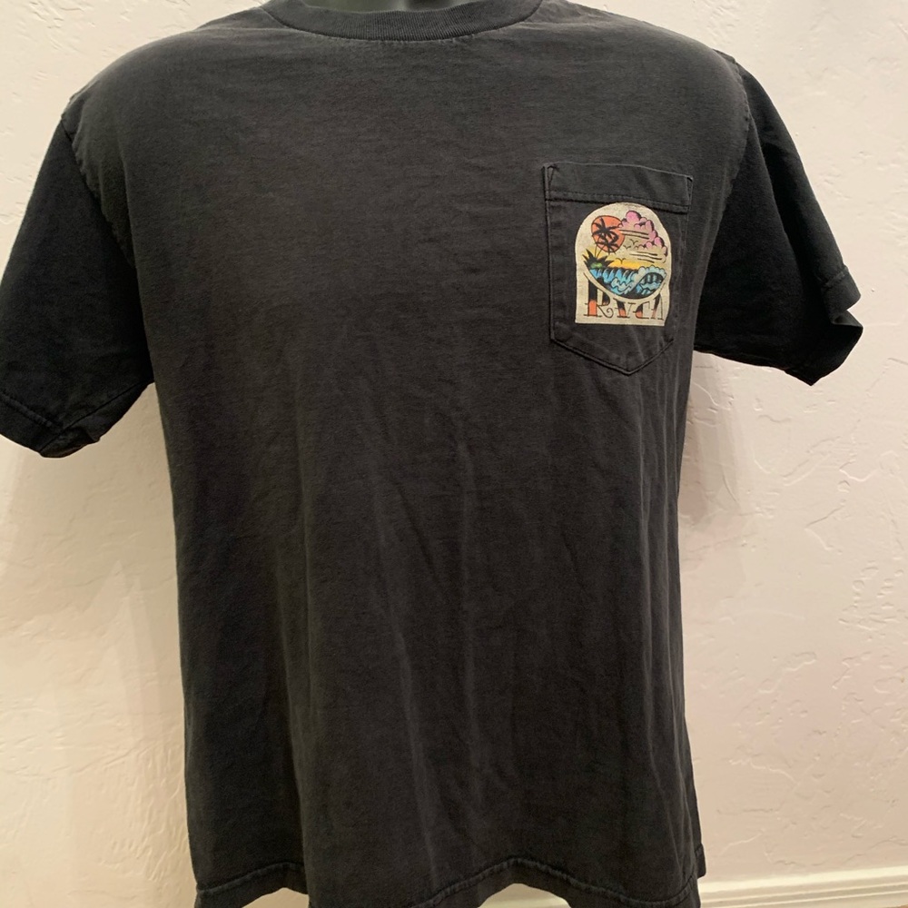 Black RVCA Tropical Graphic Pocket T Shirt Size M